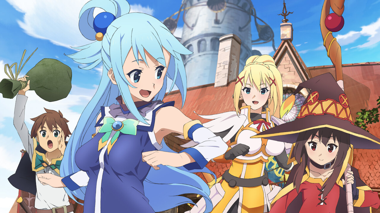 KonoSuba S1+S2+S3+OVAs+Movie (Kurenai Densetsu) (1080p AV1 10Bit BluRay OPUS) [Dual-Audio]